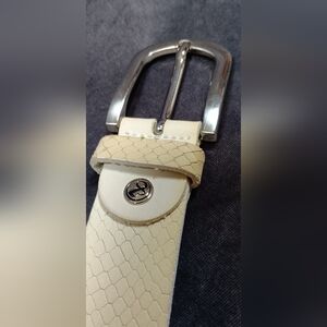 Beige Textured German Leather Belt with Silver Buckle Silbergift. Size 36/38